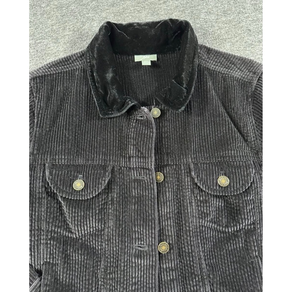 J. Jill Black Corduroy Trucker Jacket Velvet Trim Petite Medium MP Cotton - Picture 4 of 9